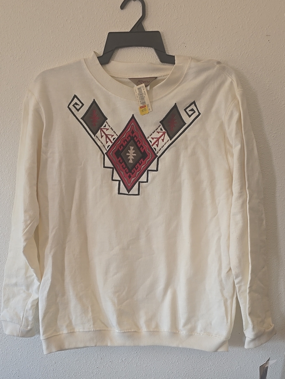 Vintage Roper Womans Cream Crewneck with Red Aztek Print Sz Sm - Picture 1 of 4